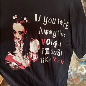 Black Graphic T-Shirt with Red and White Design